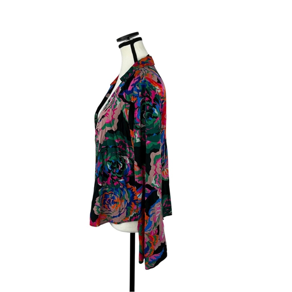 Zara Women’s L Bold Floral Print Long Sleeve Blouse 100% Viscose Artsy Boho Top - Picture 3 of 10